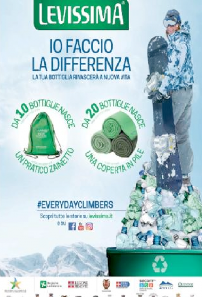 Fig. 12. Campagne Levissima Everyday Climbers. Recyclage des bouteilles