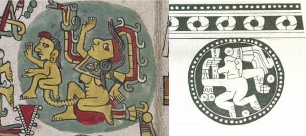 Figuras 6 a y b. Señora 6 Pedernal, Códice Nutall (lámina 65); vaso trípode estilo Sinaloa de La Ferrería, Durango.